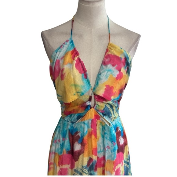 LULUS Stunning One Multi Abstract Print Drawstring
Halter Maxi Dress size M Sun - Picture 9 of 10